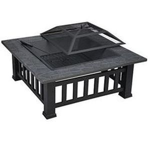 lot 81 image: 32 in. W x 18 in. H Outdoor Square Metal WoodCoals Burning Fire Pit with Cover in Black by CASAINC
