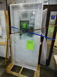 lot 42 image: 36 in. x 80 in. 1-Panel 12 Lite Mini-Blind Primed White Steel Prehung Front Door