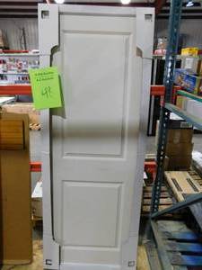 lot 48 image: 59 in. x 80 in. 108 Series Primed 2 Panel Square Top Design Primed MDF Bypass Sliding Door