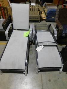 lot 61 image: Exclusive Commercial Grade Aluminum Dark Taupe Sling Outdoor Stack Chaise Lounge with Sunbrella Augustine Alloy (2-Pack)