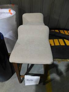 lot 67 image: Atia Dark Brown Rubberwood Bar Heigh Barstool with Low Back Fabric Seat (Set of 2)