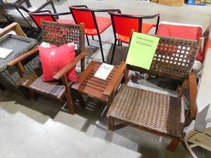 lot 68 image: Brown 3-Piece Wood Patio Conversation Seating Set