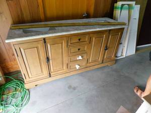 lot 98 image: Clinton 72 in. W Double Vanity in Almond Latte with Natural Marble Vanity Top in White with White Sink