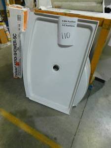 lot 110 image: Ovation Curve 30 in. x 48 in. Single Threshold Shower Base in Arctic White
