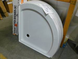 lot 109 image: 38 in. L x 38 in. W Corner Shower Pan Base with Corner Drain in White
