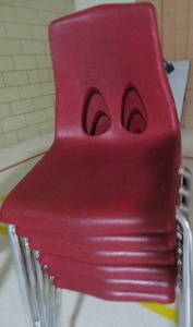 lot 16 image: 6 RED SCHOOL CHAIRS