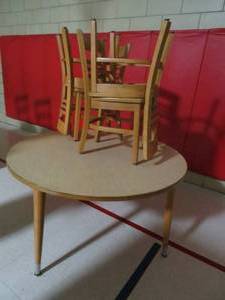 lot 38 image: Wooden table with 4 Solid wood chairs