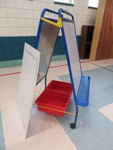 lot 72 image: Metal framed, 2 sided dry erase easel.