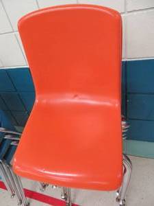 lot 109 image: 8 small redorange kids chairs.