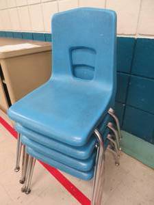 lot 108 image: 4 blue medium sized kids chairs