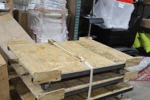 lot 1011 image: Custom Wood Furniture Dolly with Locking Caster Wheels