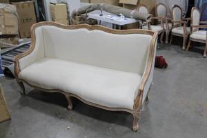 lot 809 image: Modern Event Furniture White Linen Upholstered Wood Living Room Sofa