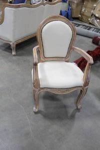 lot 805 image: Modern Event Furniture White Linen Upholstered Wood Formal Dining Arm Chair