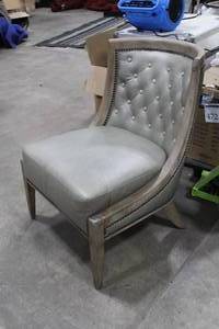 lot 828 image: Modern Event Furniture White Linen Upholstered Wood Formal Dining Arm Chair