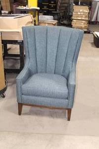 lot 861 image: Blue Linen Wood Wing-Back Formal Living Room Arm Chair