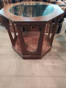 Vintage Bassett Glass Insert Octagon End Table