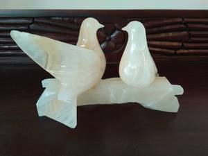 Stone Birds on Branch Statue