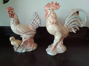 Rooster and Hen Statues