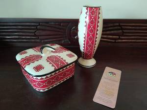 Ukrainian Ceramics Vase and Napkin Holder