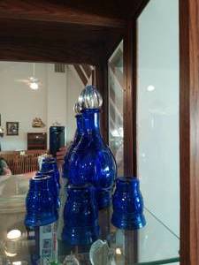Cobalt Blue Decanter with Four Glasses