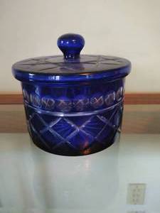 Cobalt blue cut to clear crystal jar