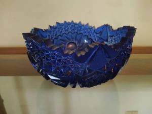 Vintage Cobalt blue pressed glass candy dish