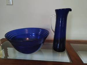 Large blue bowl and pitcher