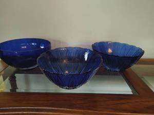 3 Cobalt blue bowls