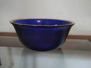 Cobalt blue bowl with gold like rim