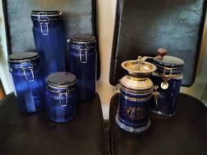 Collection of cobalt blue jars