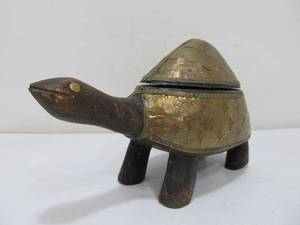 lot 60 image: Ornate Brass, Copper & Wood Turtle Box