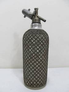 lot 64 image: Nice Antique Metal Mesh & Glass Seltzer Bottle