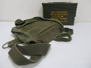 lot 76 image: Vintage Military Steel Ammo Can & Canvas Satchel