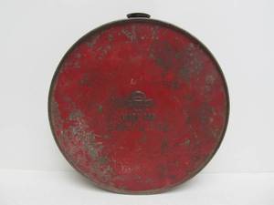 lot 69 image: Antique 1920s NEVER-MEND Round Metal OilGas Can