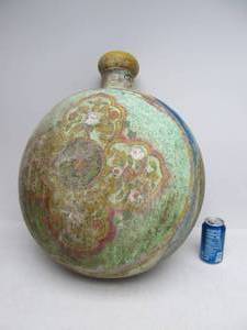lot 100 image: Large Hand Painted Metal VesselJug