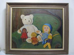 lot 112 image: Polly VanArsdell 1937 Childhood Family Original Vintage Painting On Canvas Signed