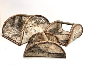 lot 116 image: Set of 3 Rustic Birch Bark Nesting Baskets