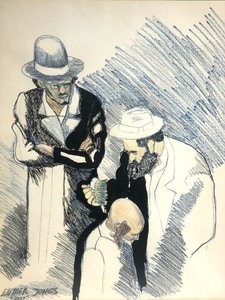lot 267 image: Framed Signed Vintage 1960s Era Orthodox Jewish Original Artwork - Luther Jones - Peot