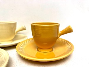 lot 45 image: Lot of 4 Vintage FIESTA Ware Demitasse Stick Handle Cups wSaucers