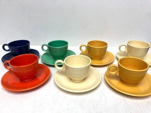 lot 50 image: Lot of FIESTA Ware Tea Cups & Saucers wCreamer