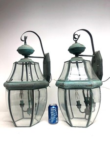 lot 82 image: LARGE Brass Outdoor Wall Sconce Porch Lights