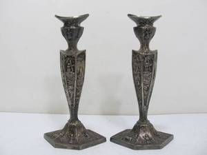 lot 137 image: Pair of Ornate Vintage Dutch Silverplated Candlesticks