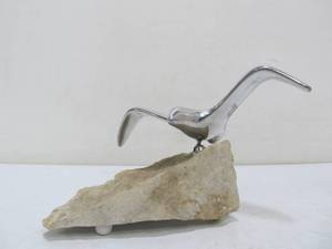 lot 140 image: Signed Chrome & Stone SeagullBird Sculpture