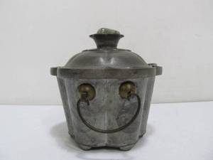 lot 144 image: Signed Vintage Oriental 3 Piece Metal Container wStone Finial