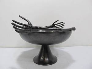 lot 150 image: Large Metal Pedestal Bowl wSkeleton Arms