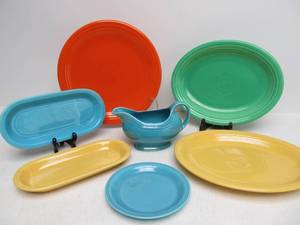 lot 167 image: Large Lot of Assorted FIESTA Ware Serving Pieces Platters Chop Plate etc