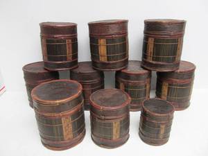 lot 174 image: Lot of 8 Primitive Rustic Bark Canister Nesting Sets