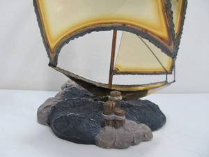 lot 24 image: Vintage Signed Mario Jason Brass Sailboat Sculpture on Stone Base
