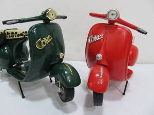 lot 26 image: 2 Limited Edition Diecast Metal Coca Cola Vespa Scooters