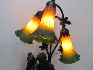 lot 38 image: Art Nouveau Style Figural Large Lamp 3 Lights